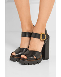 Женские черные кожаные босоножки от Prada