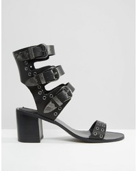 Женские черные кожаные босоножки от Mango