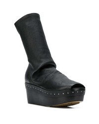 Черные кожаные ботильоны на танкетке от Rick Owens