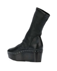 Черные кожаные ботильоны на танкетке от Rick Owens
