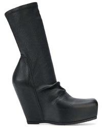 Черные кожаные ботильоны на танкетке от Rick Owens