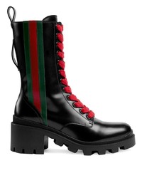 Черные кожаные ботильоны на шнуровке в горизонтальную полоску от Gucci
