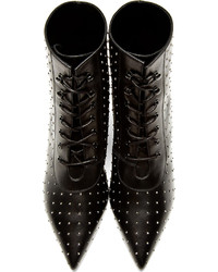 Черные кожаные ботильоны на шнуровке с украшением от Saint Laurent