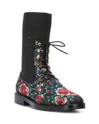 Черные кожаные ботильоны на шнуровке с цветочным принтом от Leandra Medine