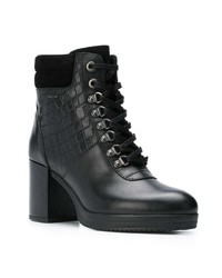 Черные кожаные ботильоны на шнуровке от Geox