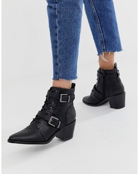 Черные кожаные ботильоны на шнуровке от New Look