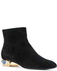 Черные кожаные ботильоны с украшением от Casadei