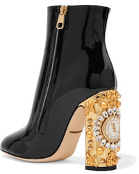 Черные кожаные ботильоны с украшением от Dolce & Gabbana
