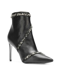 Черные кожаные ботильоны с украшением от Rene Caovilla