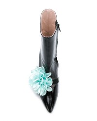 Черные кожаные ботильоны с цветочным принтом от Leandra Medine