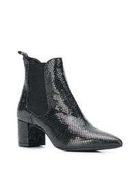 Черные кожаные ботильоны со змеиным рисунком от Albano