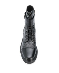 Женские черные кожаные ботинки на шнуровке с принтом от Emporio Armani
