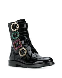 Женские черные кожаные ботинки на шнуровке с украшением от Dolce & Gabbana