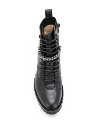 Женские черные кожаные ботинки на шнуровке с украшением от Jimmy Choo