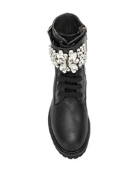 Женские черные кожаные ботинки на шнуровке с украшением от Via Roma 15
