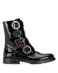 Женские черные кожаные ботинки на шнуровке с украшением от Dolce & Gabbana