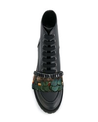 Женские черные кожаные ботинки на шнуровке с украшением от Rochas