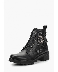 Женские черные кожаные ботинки на шнуровке с украшением от Instreet