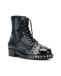 Женские черные кожаные ботинки на шнуровке с украшением от N°21