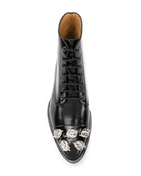 Женские черные кожаные ботинки на шнуровке с украшением от Toga Pulla
