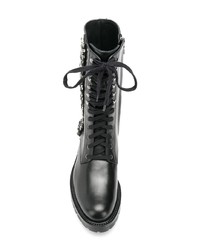 Женские черные кожаные ботинки на шнуровке с украшением от Rene Caovilla