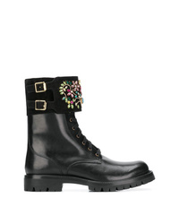 Женские черные кожаные ботинки на шнуровке с украшением от Rene Caovilla