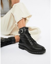 Женские черные кожаные ботинки на шнуровке с шипами от ASOS DESIGN