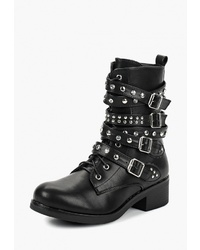 Женские черные кожаные ботинки на шнуровке с шипами от Bellamica