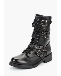 Женские черные кожаные ботинки на шнуровке с шипами от Fashion & Bella