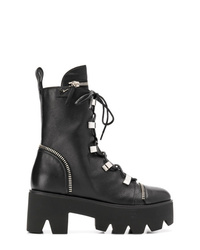 Женские черные кожаные ботинки на шнуровке с шипами от Giuseppe Zanotti Design