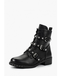 Женские черные кожаные ботинки на шнуровке с шипами от Ideal Shoes