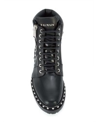 Женские черные кожаные ботинки на шнуровке с шипами от Balmain