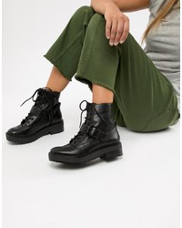 Женские черные кожаные ботинки на шнуровке от Bershka