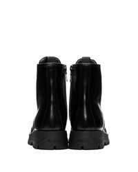 Женские черные кожаные ботинки на шнуровке от Prada