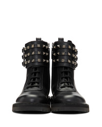 Женские черные кожаные ботинки на шнуровке от Valentino