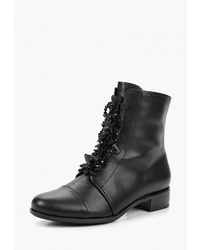 Женские черные кожаные ботинки на шнуровке от Chezoliny