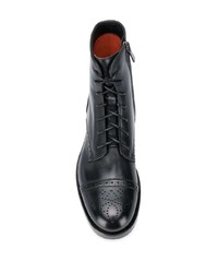 Женские черные кожаные ботинки на шнуровке от Santoni