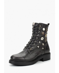 Женские черные кожаные ботинки на шнуровке от Euros Style