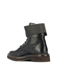 Женские черные кожаные ботинки на шнуровке от Brunello Cucinelli
