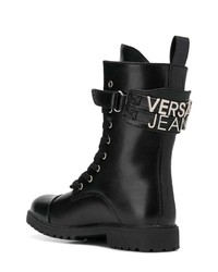 Женские черные кожаные ботинки на шнуровке от Versace Jeans