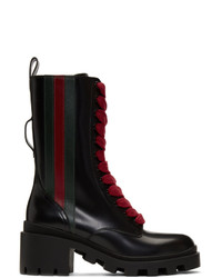 Женские черные кожаные ботинки на шнуровке от Gucci