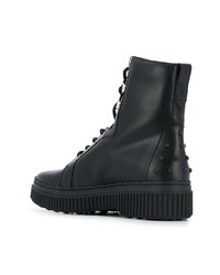 Женские черные кожаные ботинки на шнуровке от Tod's