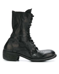 Женские черные кожаные ботинки на шнуровке от Guidi