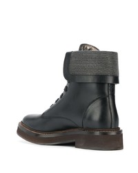 Женские черные кожаные ботинки на шнуровке от Brunello Cucinelli