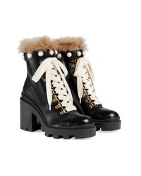 Женские черные кожаные ботинки на шнуровке от Gucci