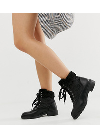 Женские черные кожаные ботинки на шнуровке от New Look Wide Fit