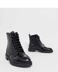 Женские черные кожаные ботинки на шнуровке от New Look Wide Fit
