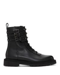 Женские черные кожаные ботинки на шнуровке от Valentino
