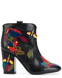 Женские черные кожаные ботинки с вышивкой от Laurence Dacade