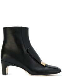 Женские черные кожаные ботинки с вышивкой от Sergio Rossi